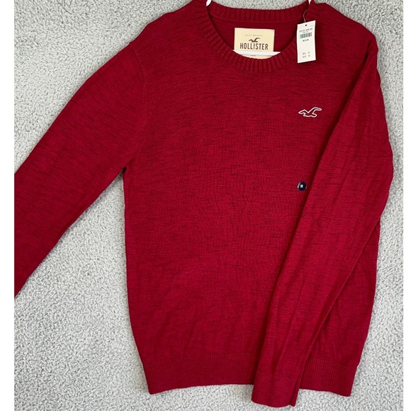 Hollister Sweater Crew Neck Mens Medium Red Pullover Nylon Blend Long Sleeve NEW